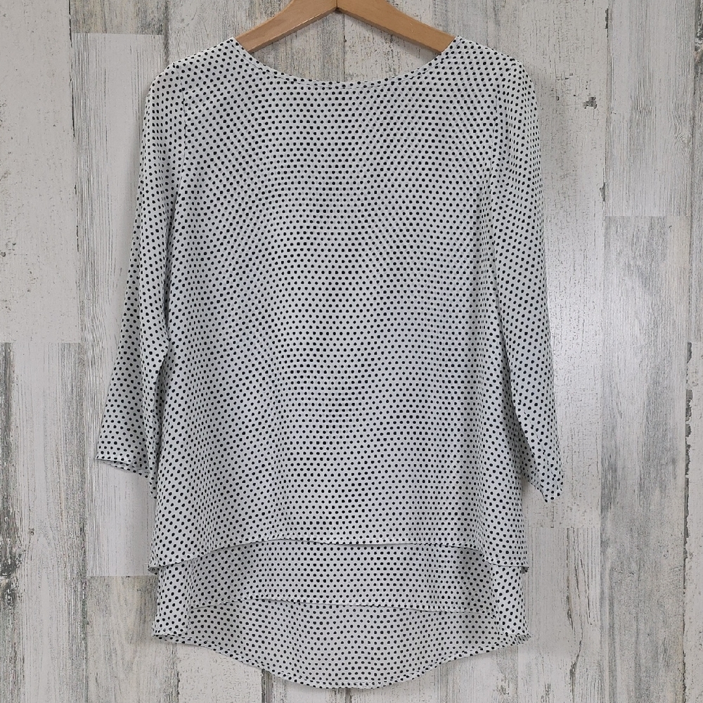 The Limited Black White Polka Dot Blouse 3/4 Sleeve Double Layer Size Small